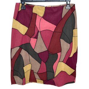 90s Forever 21 Skirt Pencil Patchwork Vtg Rayon USA Boho Unique Autumn Womens M